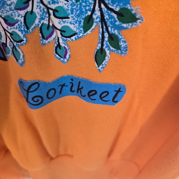 Vintage Karen Scott Orange Upcycled Lorikeet Parrot Applique Short Sleeved Top L - Picture 5 of 16